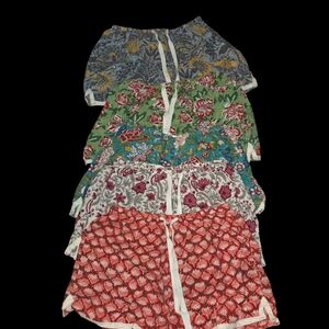 Floral Pattern Women’s Drawstring Shorts - Green, Blue, Red, Gray, White